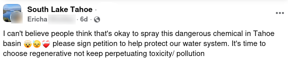 Social media comment about spraying glyphosate in Tahoe