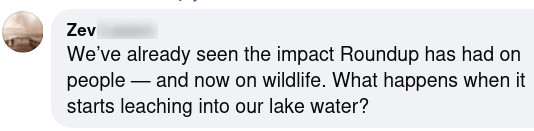 Social media comment about spraying glyphosate in Tahoe