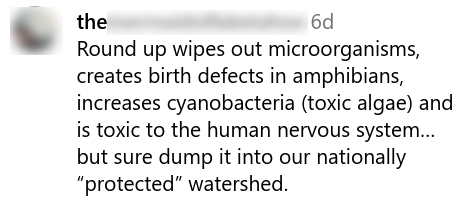 Social media comment about spraying glyphosate in Tahoe