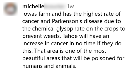 Social media comment about spraying glyphosate in Tahoe
