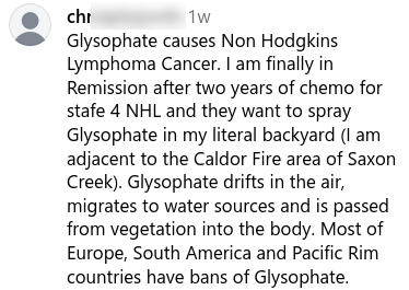Social media comment about spraying glyphosate in Tahoe