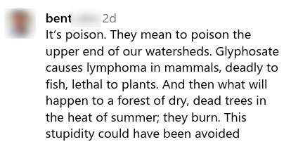 Social media comment about spraying glyphosate in Tahoe