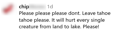 Social media comment about spraying glyphosate in Tahoe