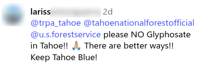 Social media comment about spraying glyphosate in Tahoe