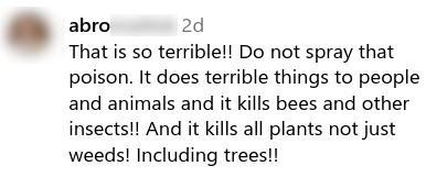 Social media comment about spraying glyphosate in Tahoe