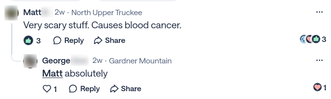 Social media comment about spraying glyphosate in Tahoe